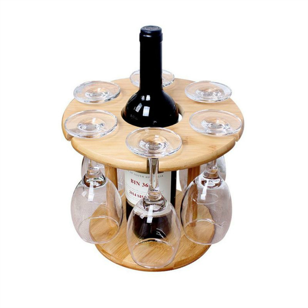 

Preference HOT-Wine Glass Holder Bamboo Tabletop Wine Glass Drying Racks Camping for 6 Glass and 1 Wine Bottle