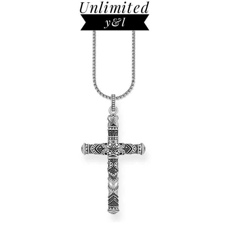 

Cross Pendant Necklaces for Women Men 925 Sterling Silver Punk Style Black Cubic Zirconia Handmade Fashion Jewelry Accessories