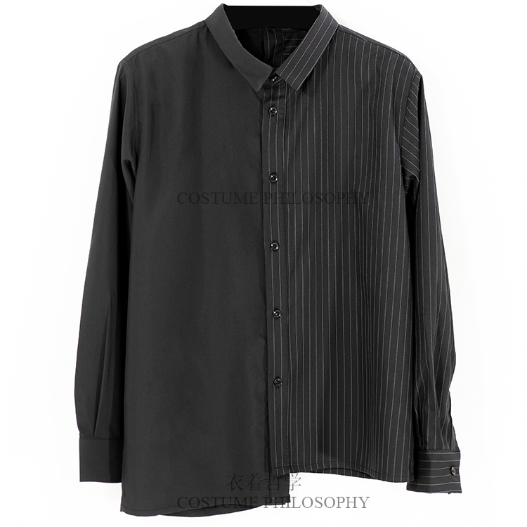 

2018 New Yamamoto style men' shirts with irregular splicing stripes fashion, Black