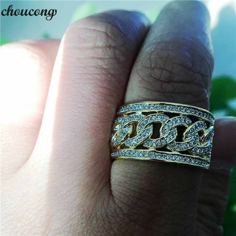 

choucong 2018 Hiphop ring 5A Zircon Stone Gold Color 925 Sterling Silver Anniversary Party Band Rings for women men Rock Jewelry