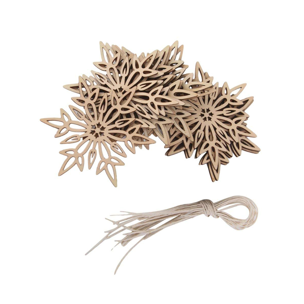 

10 Pcs Creative Wooden Snowflake Style Christmas Ornaments Delicate Christmas Tree Hanging Tag Decorations With Rope Colorful