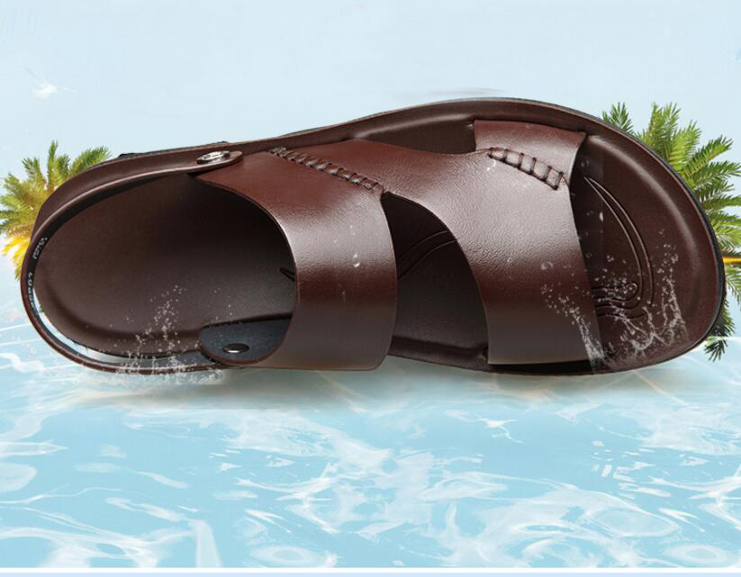 

Original Casual shoes Men's sandals leather summer 2019 new slippers dual-use non-slip soft bottom wild casual leather sandals men's tide, Black