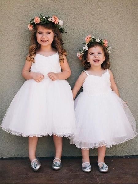 

Sweet Tea Length Straps Flower Girl Dresses for Wedding Party for Kid, Red