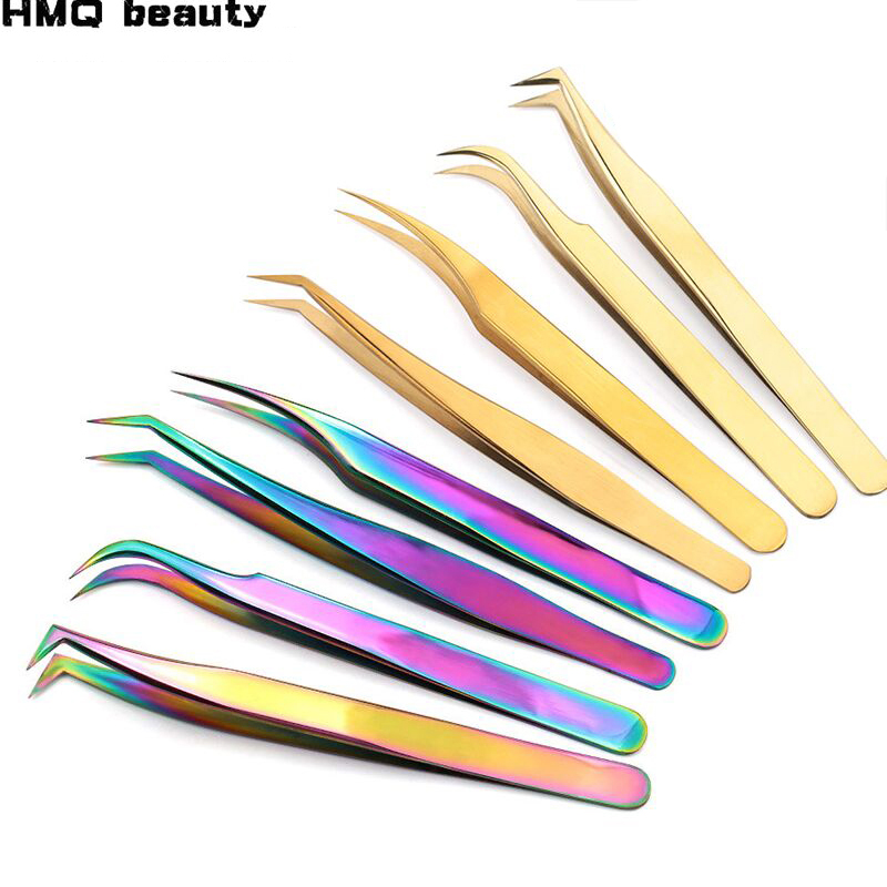 

1 pcs Stainless Steel Eyelashes Tweezers Professional For Lashes Extension Gold Decor Anti-static Eyelash Tweezer Makeup Tools