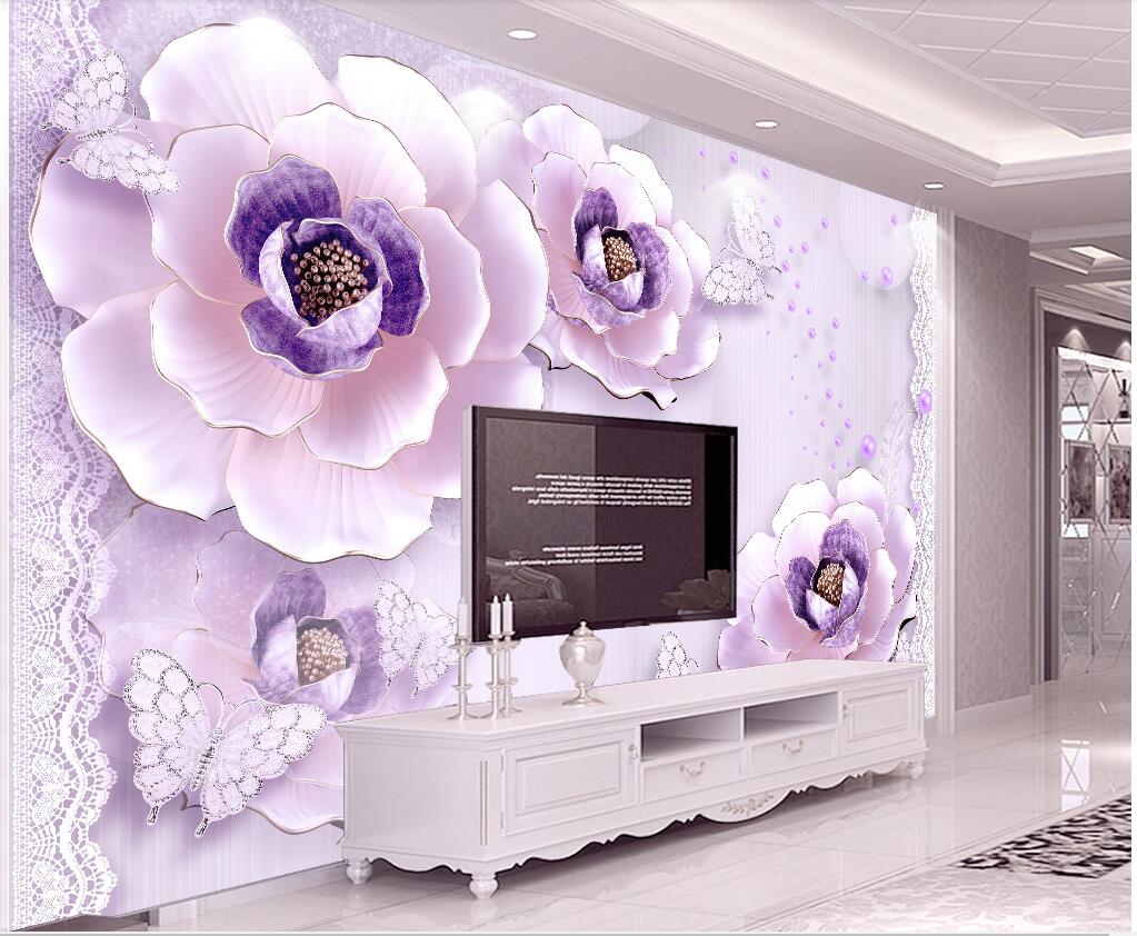 

WDBH 3d photo wallpaper custom mural Embossed romantic purple peony background living room home decor 3d wall murals wallpaper for walls 3 d, Non-woven
