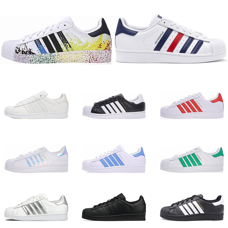 

2022 Hot fashion Original shoes Superstar Men Women Hologram Iridescent white black red green laser Outdoor Sport leather Casual Shoes size 36-45