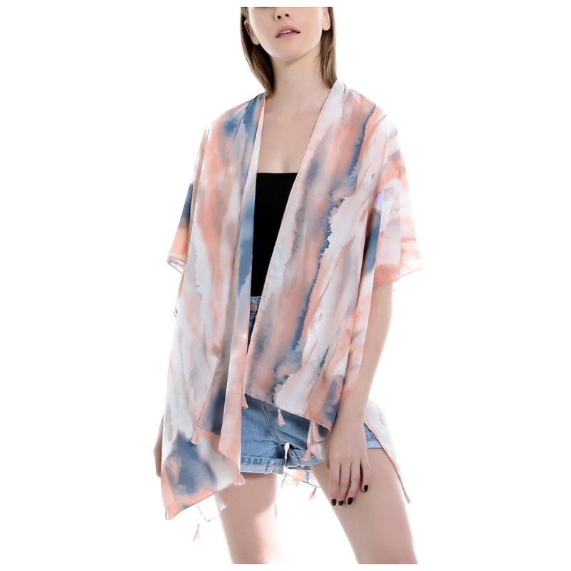 

2020 Summer Chiffon Print Bikini Beach Dress Women Casual Loose Kimono Cardigan Outwear Beach Swimsuit Cover Up Beachwear Covers, Pink