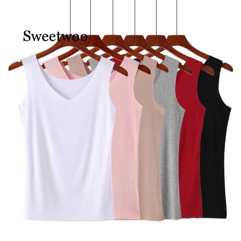 

2020 Sexy Seamless Traceless Top Summer Tank Top Women Big Size Camisole Blouse Sleeveless V Neck Slim Female T-shirt Vest, V gray