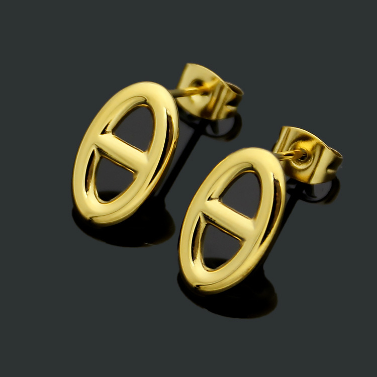 

Fashion brand Titanium steel H stud earrings for woman jewelry 18k Gold plated silver/rose for lover gift