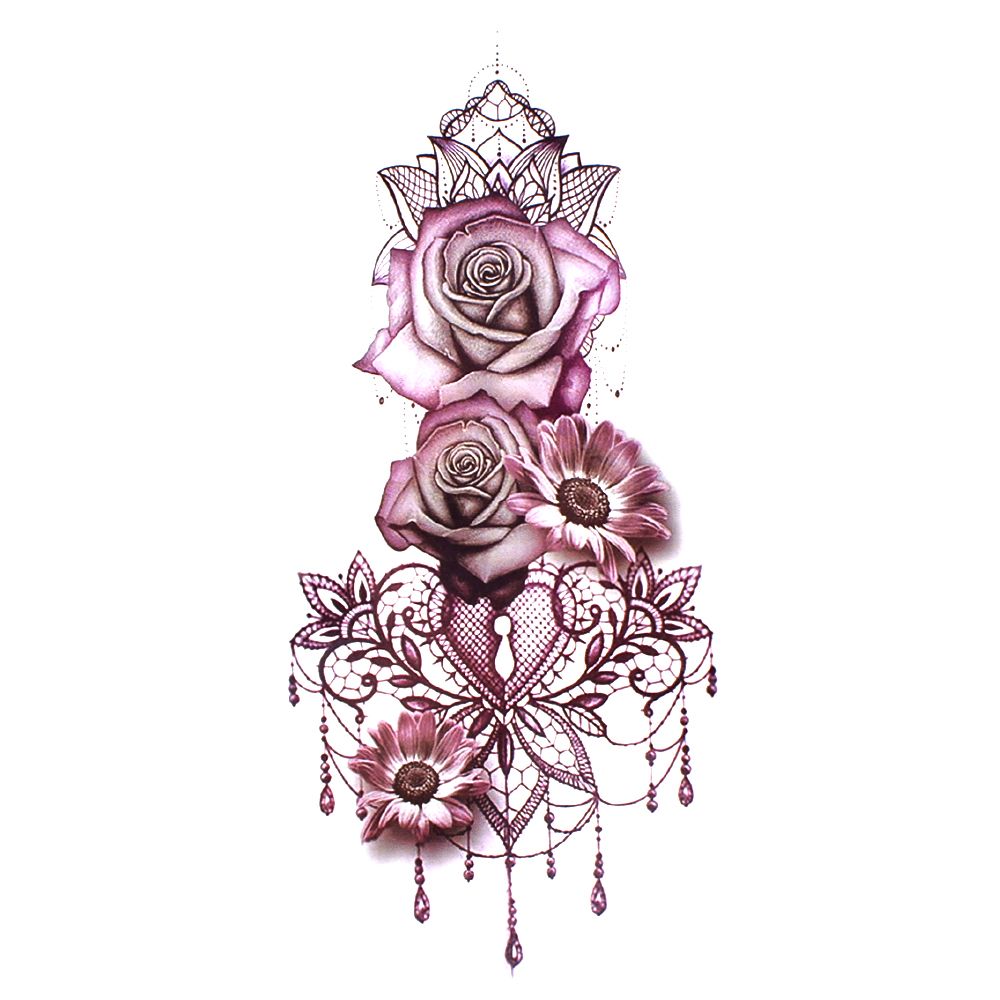 

New Purple Rose Jewelry Water Transfer Tattoo Stickers Women Body Chest Art Temporary Tattoo Girl Waist Bracelet Tatoos Flower