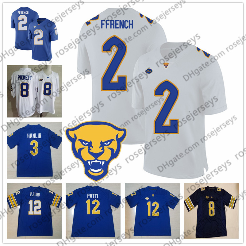 

American College Football Wear Pitt Pittsburgh Panthers #2 Maurice Ffrench 3 Damar Hamlin 5 Tre Tipton 12 Paris Ford Nick Patti 17 Rashad Weaver 2019 New Jersey, 2019 royal blue
