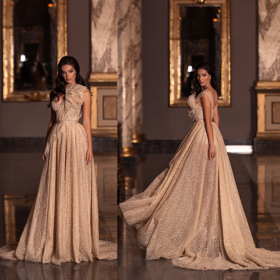 

Sleeveless A Line Prom Dresses One Shoulder Ruched Beaded Tulle Party Gowns Sweep Train Prom Gowns, Gray