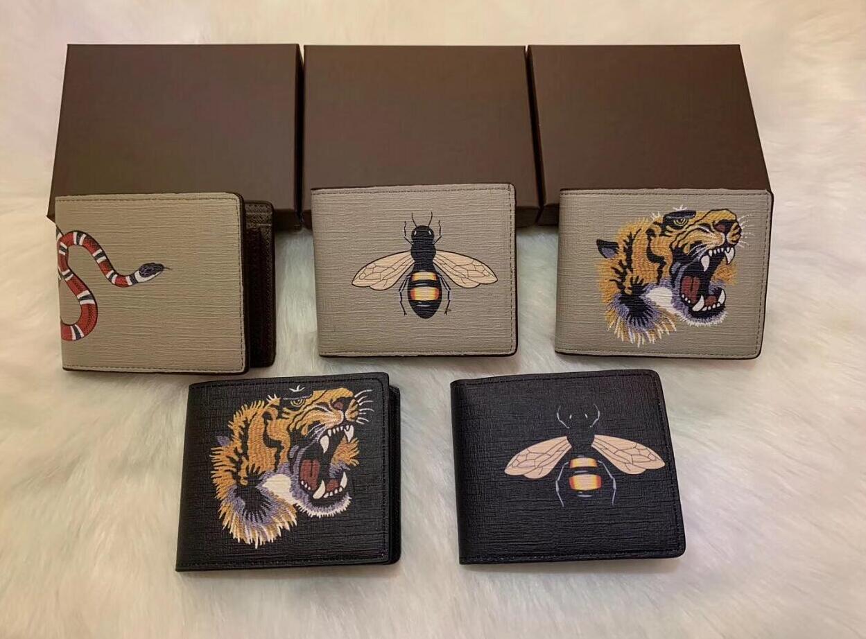 

2021 Animal pattern style mens wallet famous men wallets special canvas short small bifold wallet with box, Brown tiger