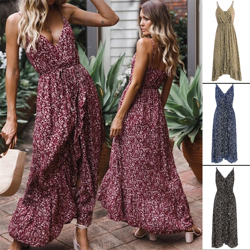 

BEFORW 2020 Sexy Print Ruffles Mid Summer Dress Women Casual Party Dress Strapless Print Beach Bohemian Long Vestidos, Black