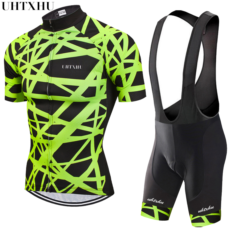 

Uhtxhu 2020 Cycling Set Men Cycling Jersey Set MTB Bike Clothes Breathable Anti-UV Road Bicycle Wear Clothing