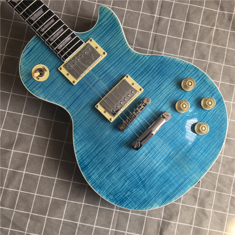 Factory wholesale light blue electric guitar with flame maple veneer,Rosewood fretboard,Can be custom , Free shipping,