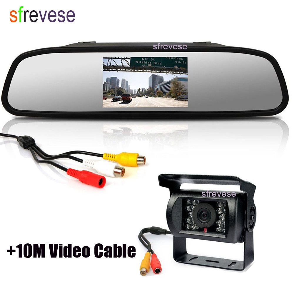 18 LED IR CCD voiture Bus marche arrière Parking caméra de recul étanche + 4.3 "LCD véhicule rétroviseur moniteur