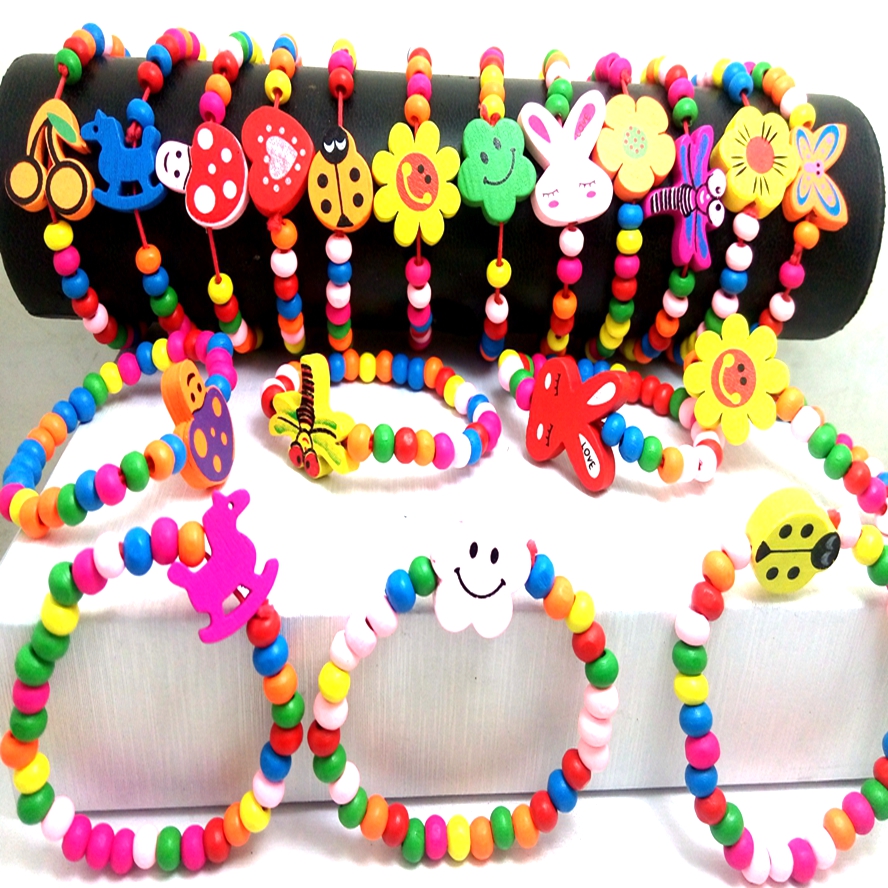 

Wholesale 30Pcs kids children wood beads party favor party bag fill wristbands bracelets birthday Gifts present, Black