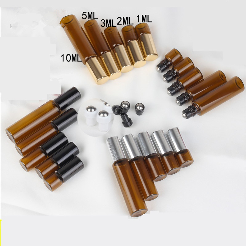 

Refillable Amber 3ml 5ml 10ml ROLL ON Bottles for Fragrance PERFUME ESSENTIAL OIL Bottle with Steel Metal Roller Ball JXW518