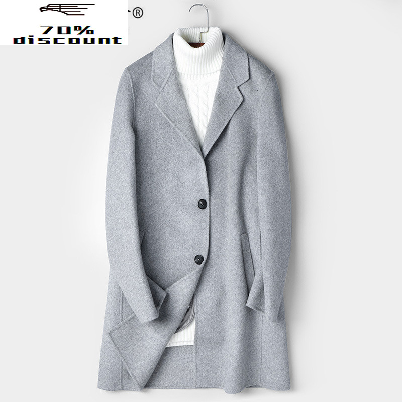 

Double-sided Wool Coat Men Long Jacket Korean Overcoat Mens Coats and Jackets Casual Abrigo Hombre 82Z8803 KJ2433, Black