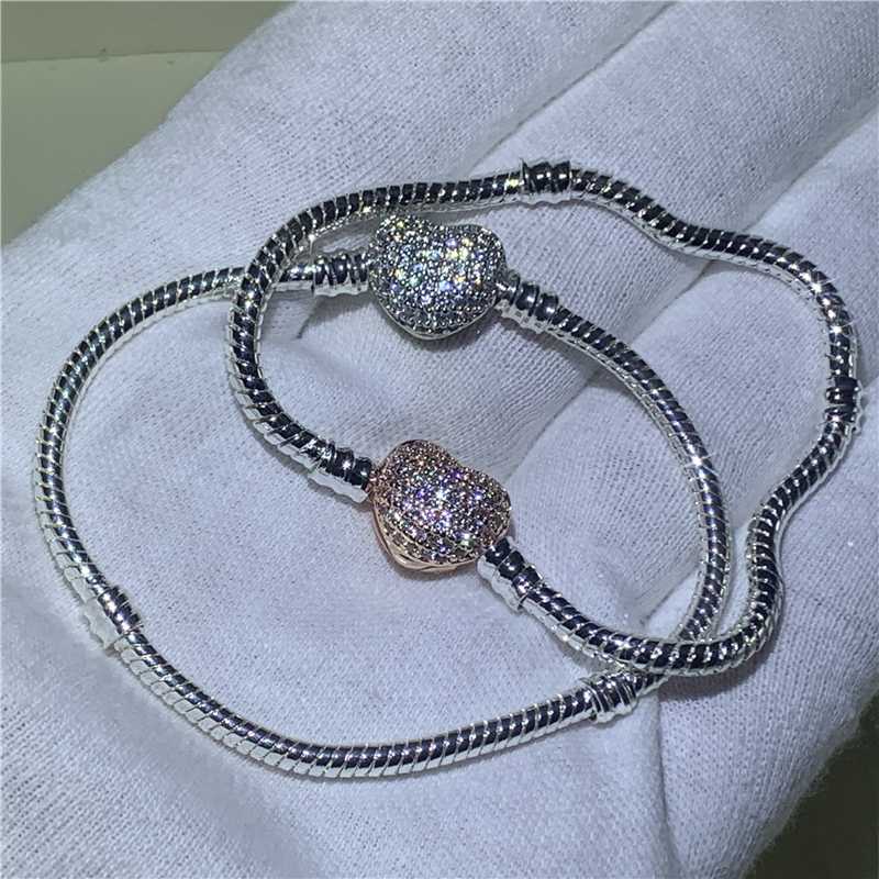 

Handmade 925 Sterling Silver Snake Chain Bracelet Secure Heart Clasp Beads Charms Bracelet For Women Jewelry Making