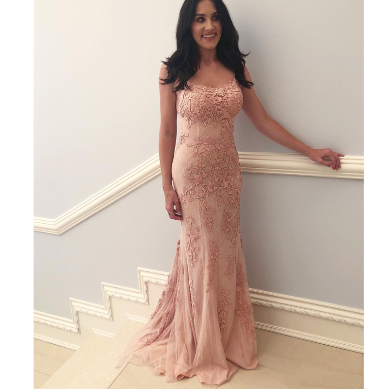 

Sexy Spaghetti Strap Girls Mermaid Prom Gowns Floral Appliques Evening Gowns Custom vestido de noche Formal Party Dresses, Green