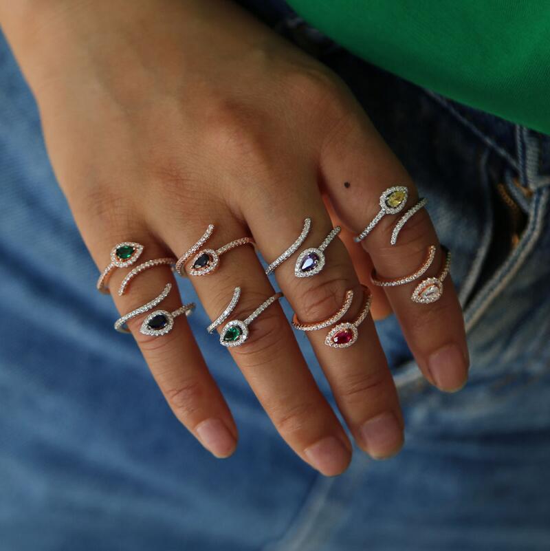 

New Arrival Simple Fashion Jewelry 925 Sterling Silver&Rose Gold Hot Sell Party Multi Color CZ Diamond Women Wedding Open Adjustable Ring