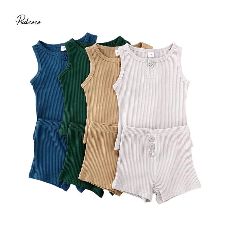 

2020 0-24M Newborn Infant Baby Girl Boy Clothes Casual 2pcs Solid Vest Tops+Shorts Summer Set Cotton Linen Clothing Set