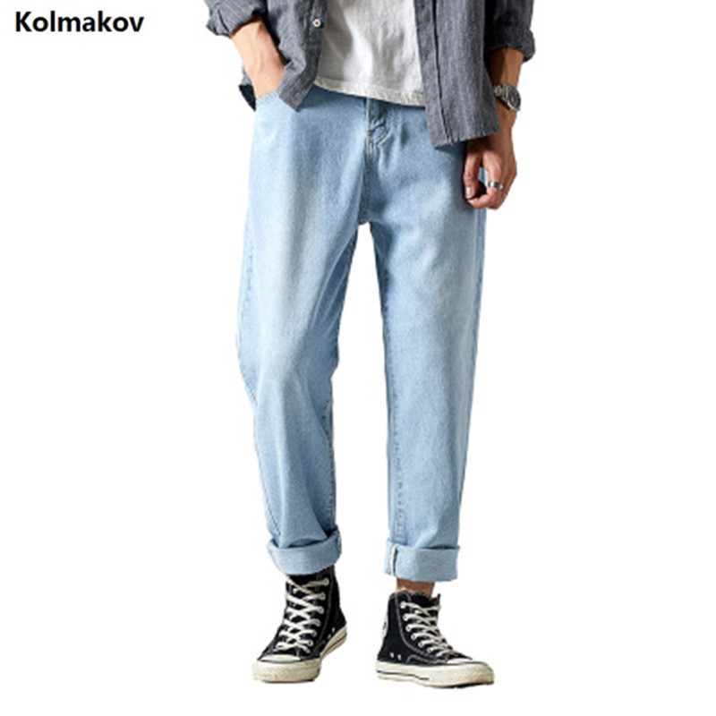 

2020 New style fashion Straight Mens Denim Jeans Ninth pants Man, Men's High quality Classic Casual Jeans men Pencil pants, Blue