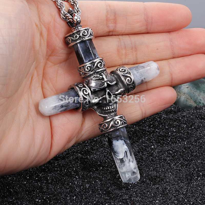 

Fashion Vintage Jewelry Stainless Steel Gothic Biker Large Skull Cross Pendant Necklace 22" Rope Chain