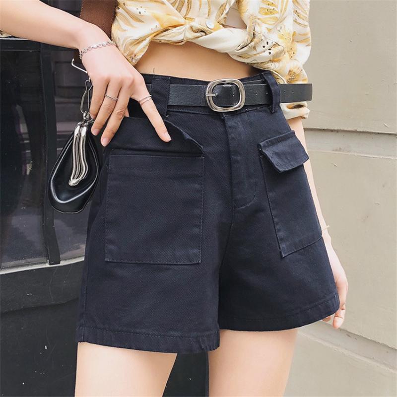 

Women Summer Casual Shorts High Waist Pockets Belt Cool Shorts Feminino 2020 High Streetwear Short Ropa Mujer, Black