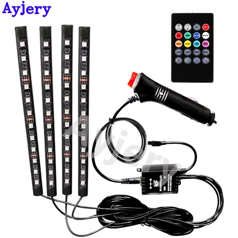 

AYJERY 2 Sets RGB Car Atmosphere Light 12SMD Car Foot Light Wireless Remote Control Led Colorful Music Rhythm Lights 12V