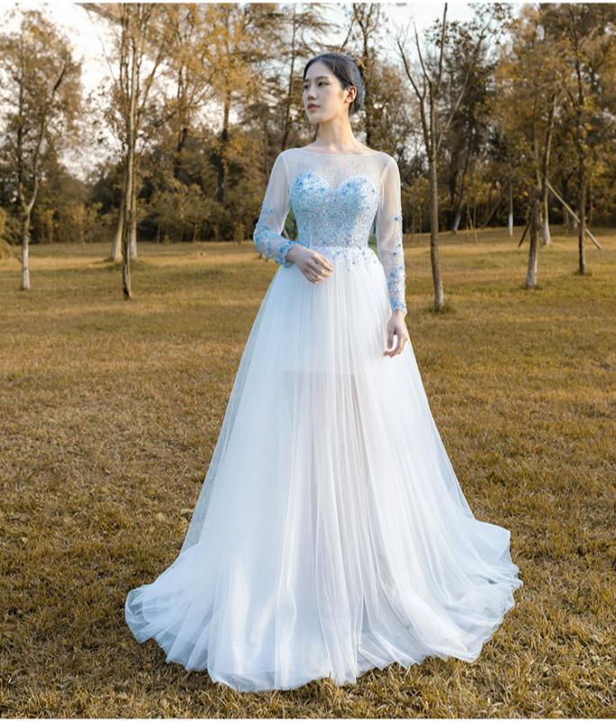 

Pretty White Beadings Crystal Evening Dresses With Illusion Full Sleeves A-line Tulle Prom Gowns Formal Dress Abendkleider, Black