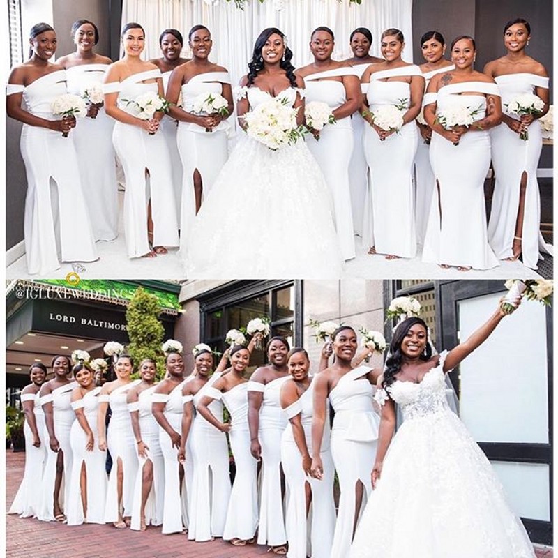 

2020 Sexy African Country Split Side Bridesmaid Dresses Off The Shoulder Simple Long Maid Of Honor Party Gowns