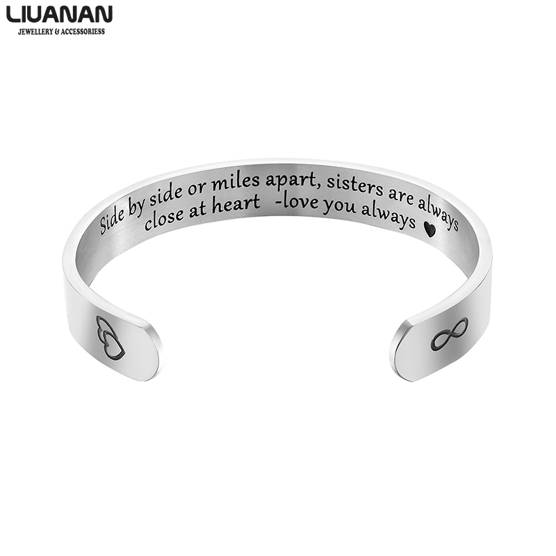 

10mm Sisters Engraved Wide Bracelet Family Bangles For Women Jewelry Gift For Sisters Friend Mantra