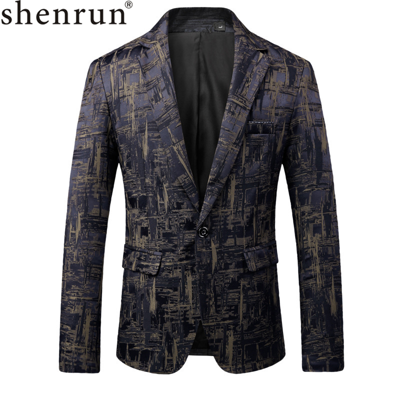 

Shenrun Male Suite Autumn Classic Brand Blazer Men Single Button Casual Print Slim Fit Business Suit Jacket Wine red Khaki navy