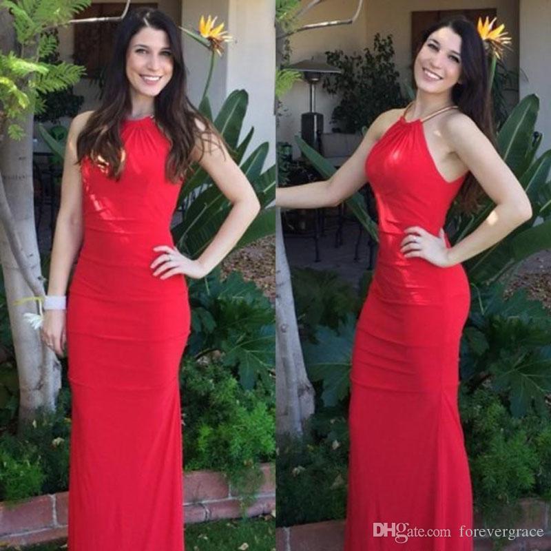

2019 Chic Red Evening Dress Bridesmaid Dress Modest Halter Neck Pleats Sleeveless Formal Party Gown Custom Made Plus Size, Pink