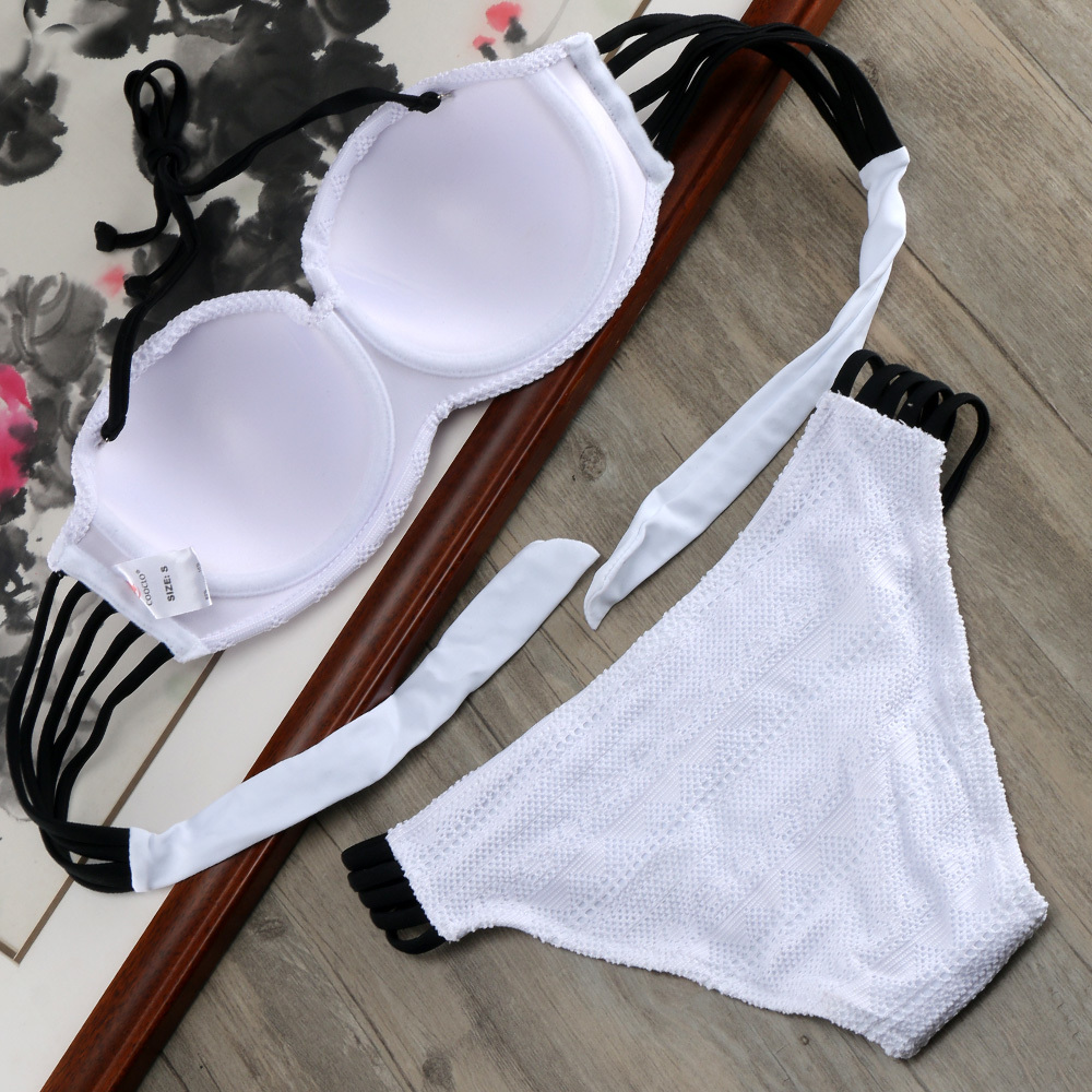 

2019 Hot Lace Push Up Swimsuit Solid Bikini Set Cut Out Swimwear Bandeau Bikinis Women Swimming Wired Bra Bathing Suit E610 MX200613, Style 3