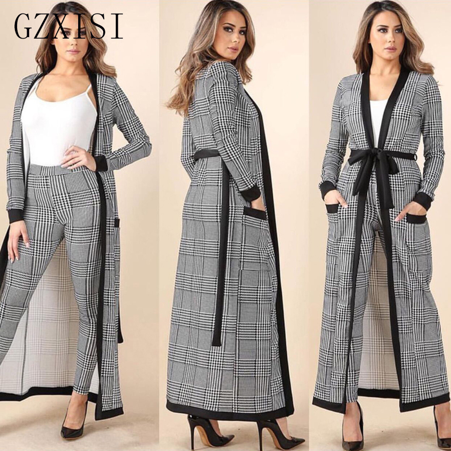 

Autumn 2 piece set women clothes roupas feminina 3 piece cardigan jacket and full length trousers pants camisole coat, Silver