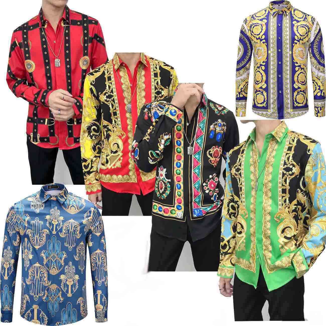 

2020 Brand New fashion long sleeve mens dress shirts Silk cotton slim fit men casual shirts luxury Medusa shirts