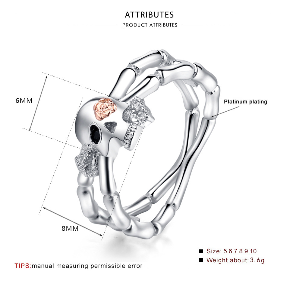 

Unique Flower Rose Skull Ring for Women Silver Color Punk Retro Rings 2019 New Fashion Finger Jewelry anel US Size 6-10 bijoux