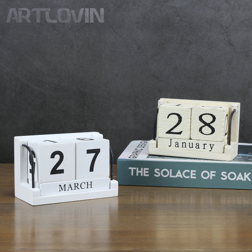 

2019 Vintage Wooden Advent Table Desk Calendar New Year Wood Block Planer Permanent Tabletop Organizer Agenda Free Shipping