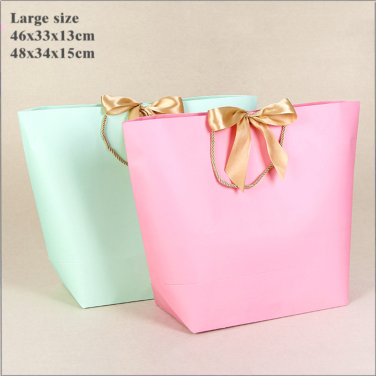 

10x Large Size Gift Box Packaging Gold Handle Paper Gift Bags Kraft Paper With Handles Wedding Baby Shower Birthday Party Favor