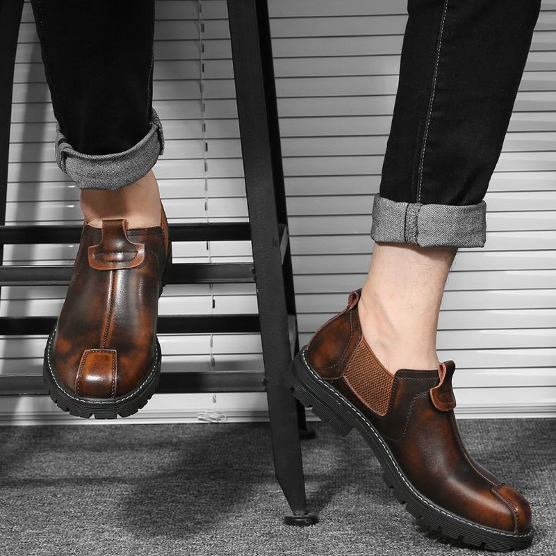 

Mens Boots Warm Leather Men's Casual Shoes Retro Trend Tooling Martin Boots Men Shoes, Black