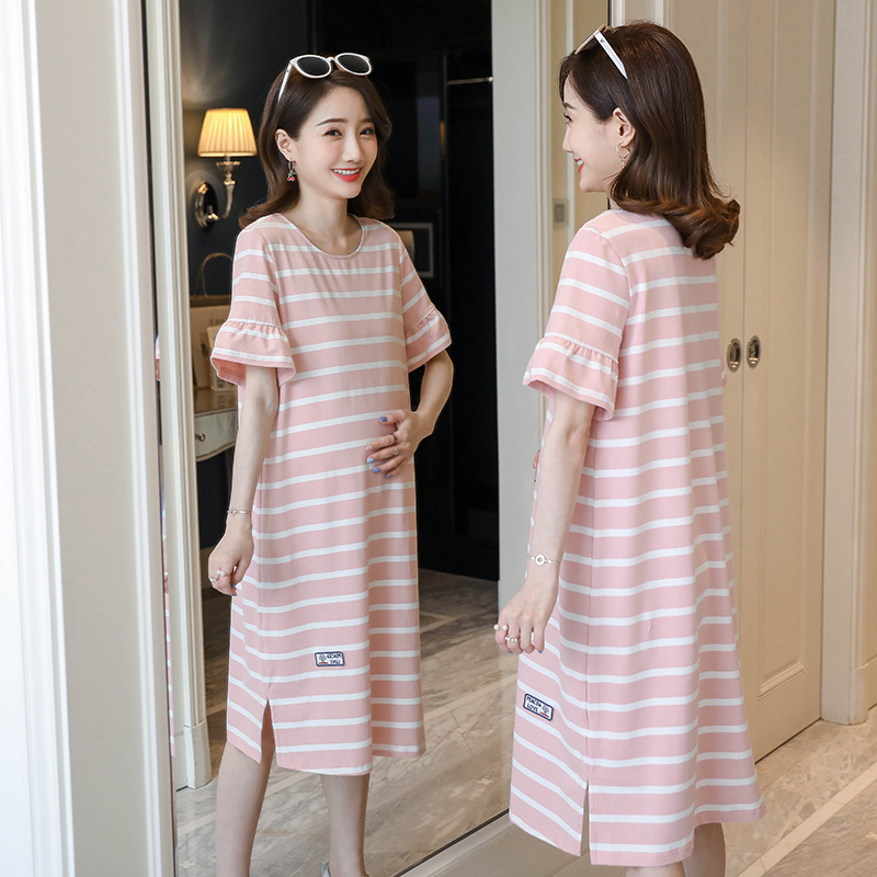 

2026# Maternity Clothes Summer Fashion Cotton Short Sleeve Loose Stylish T-shirt Dress for Pregnant Women Mom Dress, Pink
