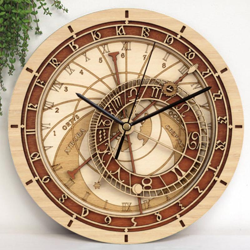 

1pc Creative Stylish Wooden Wall Clock Fashion Astronomical Clock Wall Mute Twelve Constellations