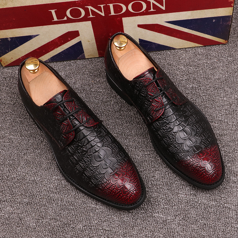 

2019 New Men Business Oxford Genuine Leather Dress Shoes Brogue Lace Up Flats Male Casual Shoes Breathable Formal Dress, Wine red