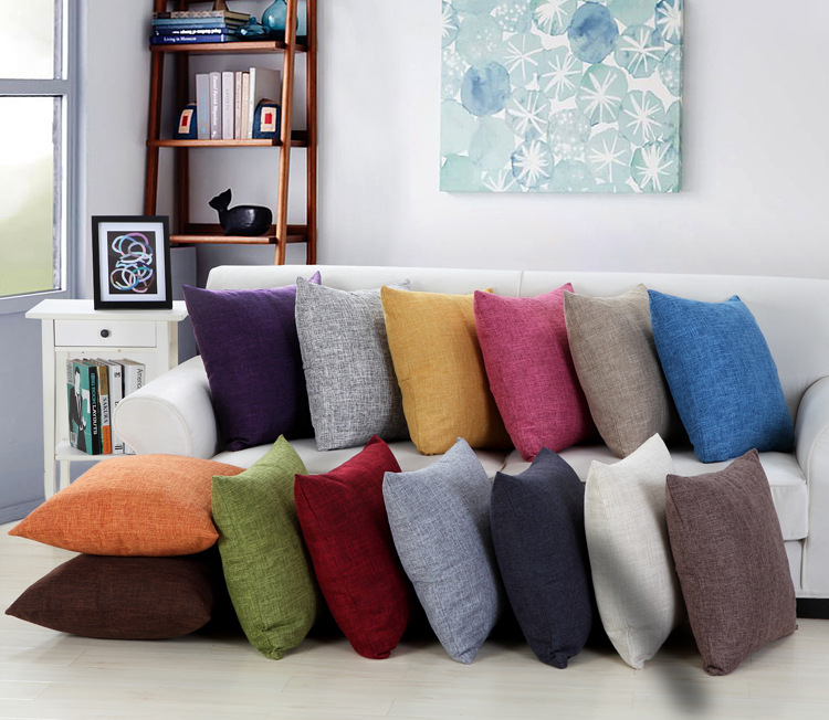 

Household Solid Color Burlap Pillow case plain Covers cushion cover Shams Linen Square Throw Pillowcases Cushion Covers for Bench Couch Sofa, As pic