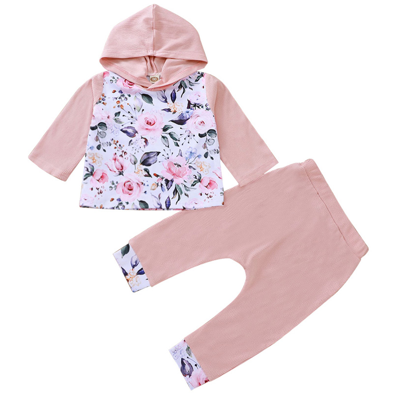 

Girls Long Sleeve Floral Print Hoodies and Long Trousers Set Baby Girl Spring T-shirt with Hat and Pant Suit Clothing Two Pieces ZHT 365, As picture