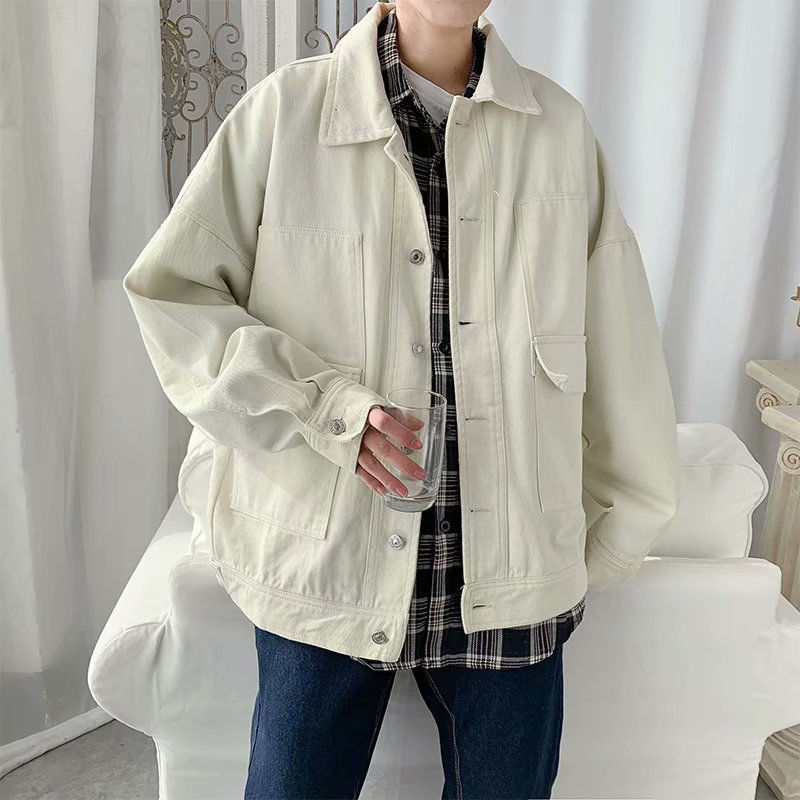 

Autumn Denim Jacket Men's Fashion Solid Color Casual Retro Denim Jackets Mens Streetwear Wild Loose Hip Hop Bomber Jacket Men, Black